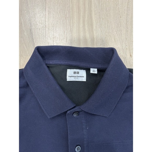 UNIQLO x ENGINEERED GARMENTS Blue Black Colorblock Cotton Blend Polo Medium - Picture 3 of 8